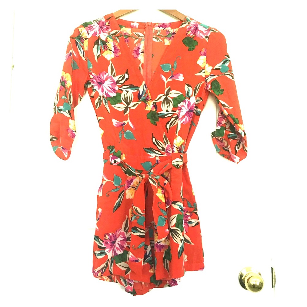 Floral Orange Red  Romper - size Small